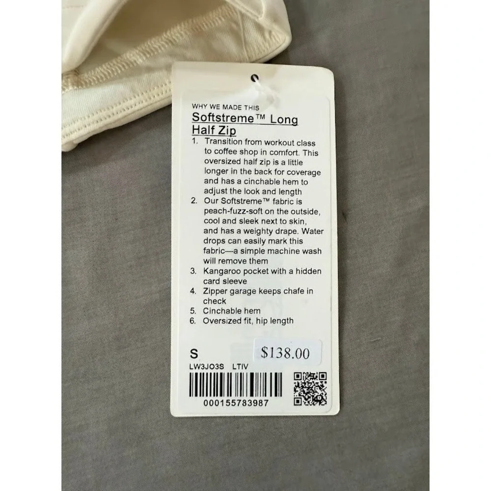 Lululemon‎ Softstreme Half Zip Pullover Brushed Cream Athletic Sweatshirt Size S